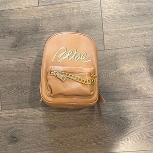 Bebe Camel Backpack with Gold Chain Detail
